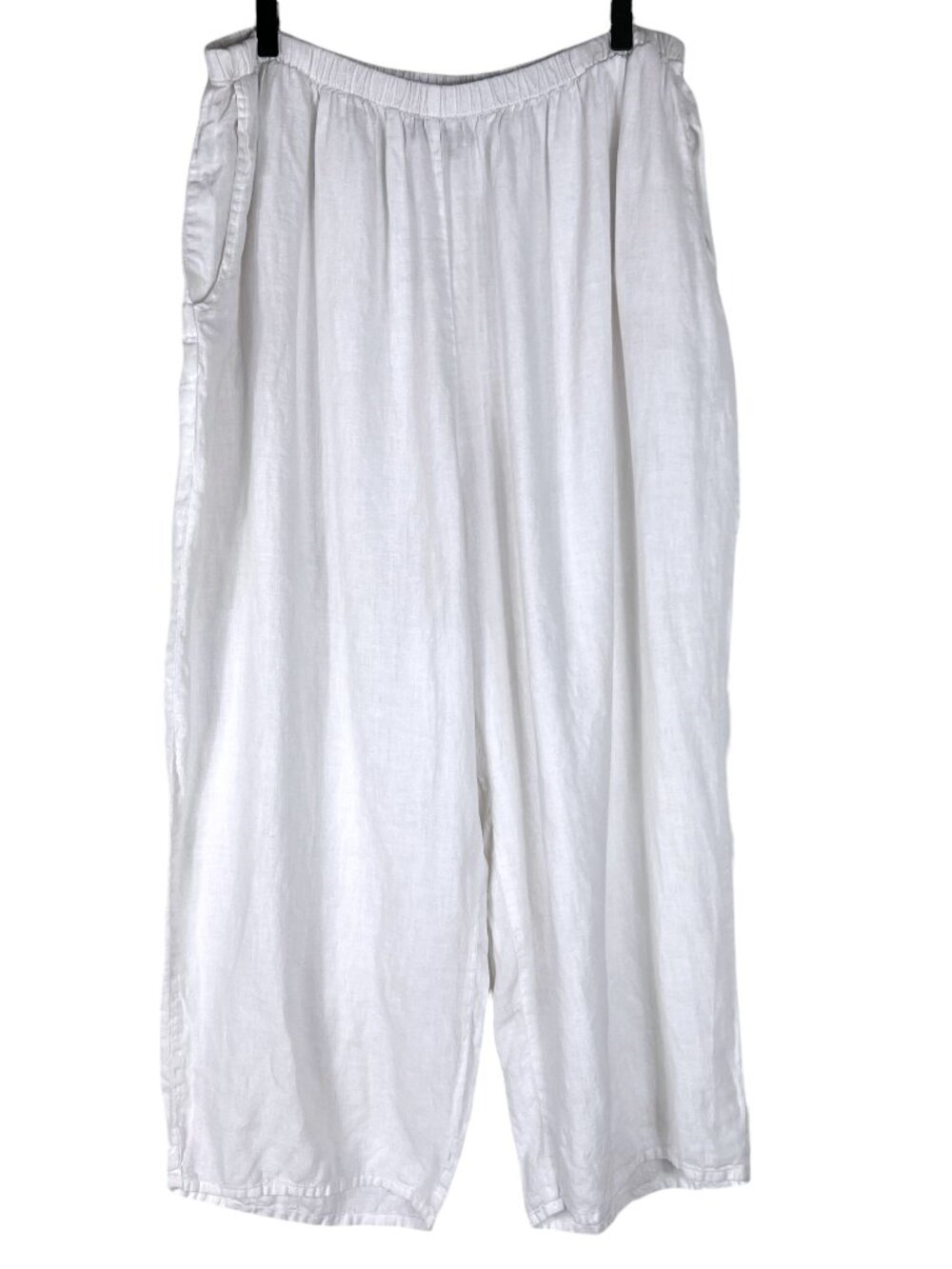 FLAX 100% Linen Wide Leg Elastic Waist Pants in White Size 2G (22-24)